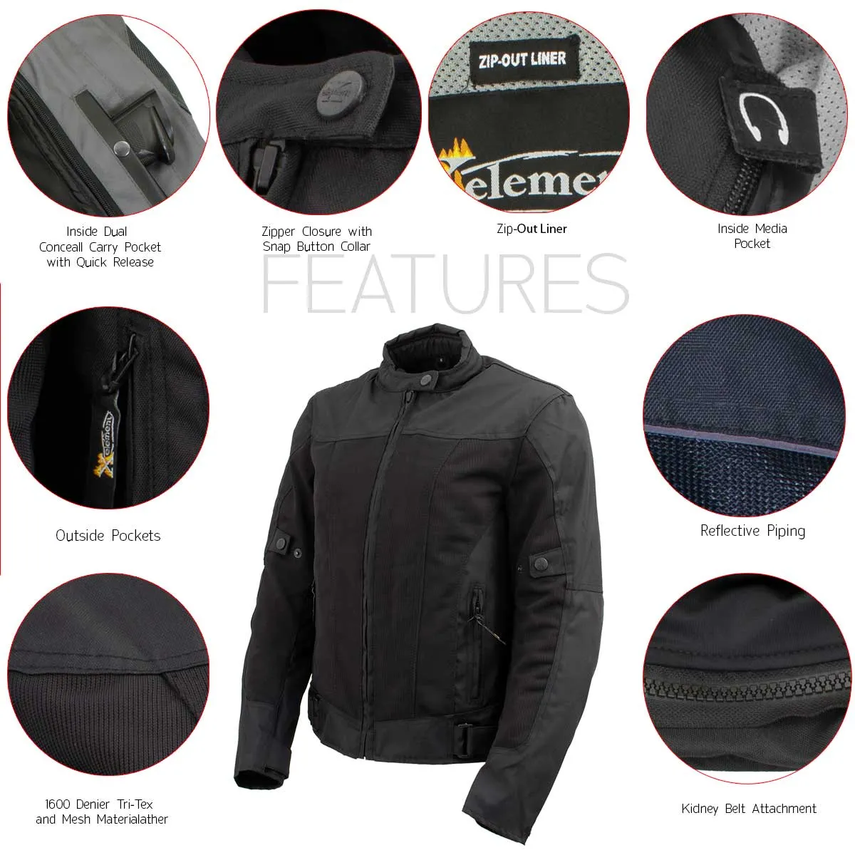 Xelement Women's Shade Black Textile and Mesh Scooter Motorcycle Biker Jacket with X-Armor XS22012